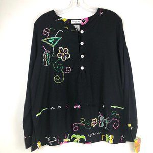 New Beaded Blouse Womens Medium Black Shirt Top box 1